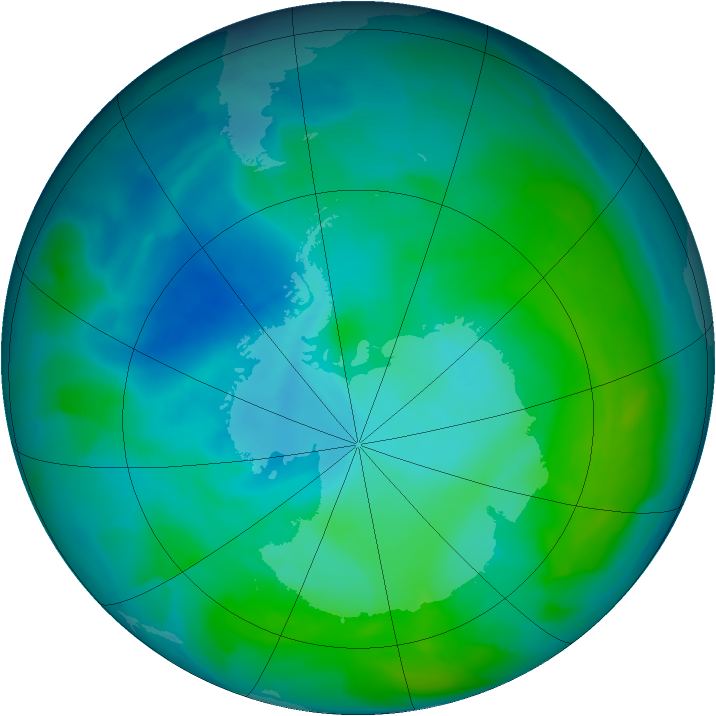 Antarctic ozone map for 23 January 2013